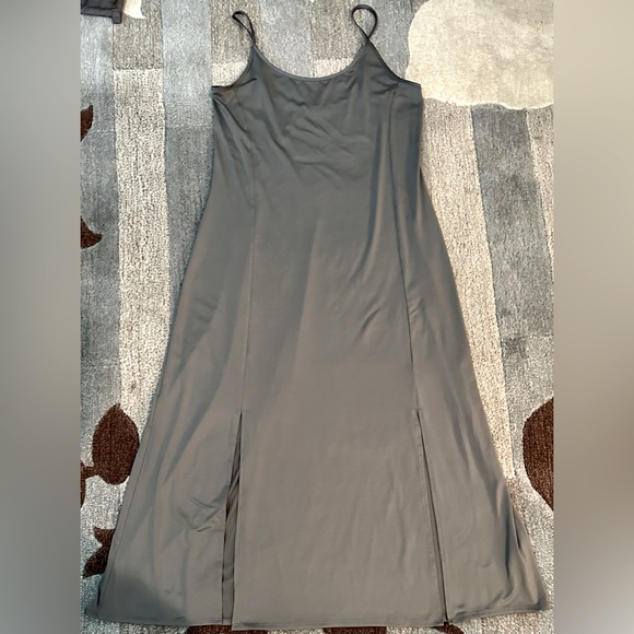 H Halston Strappy Dove Gray Cami Slip Dress w Double Front Slits - Picture 3 of 7